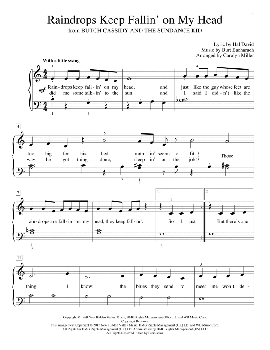 Raindrops Keep Fallin' On My Head Piano Method scores gallery preview page 1