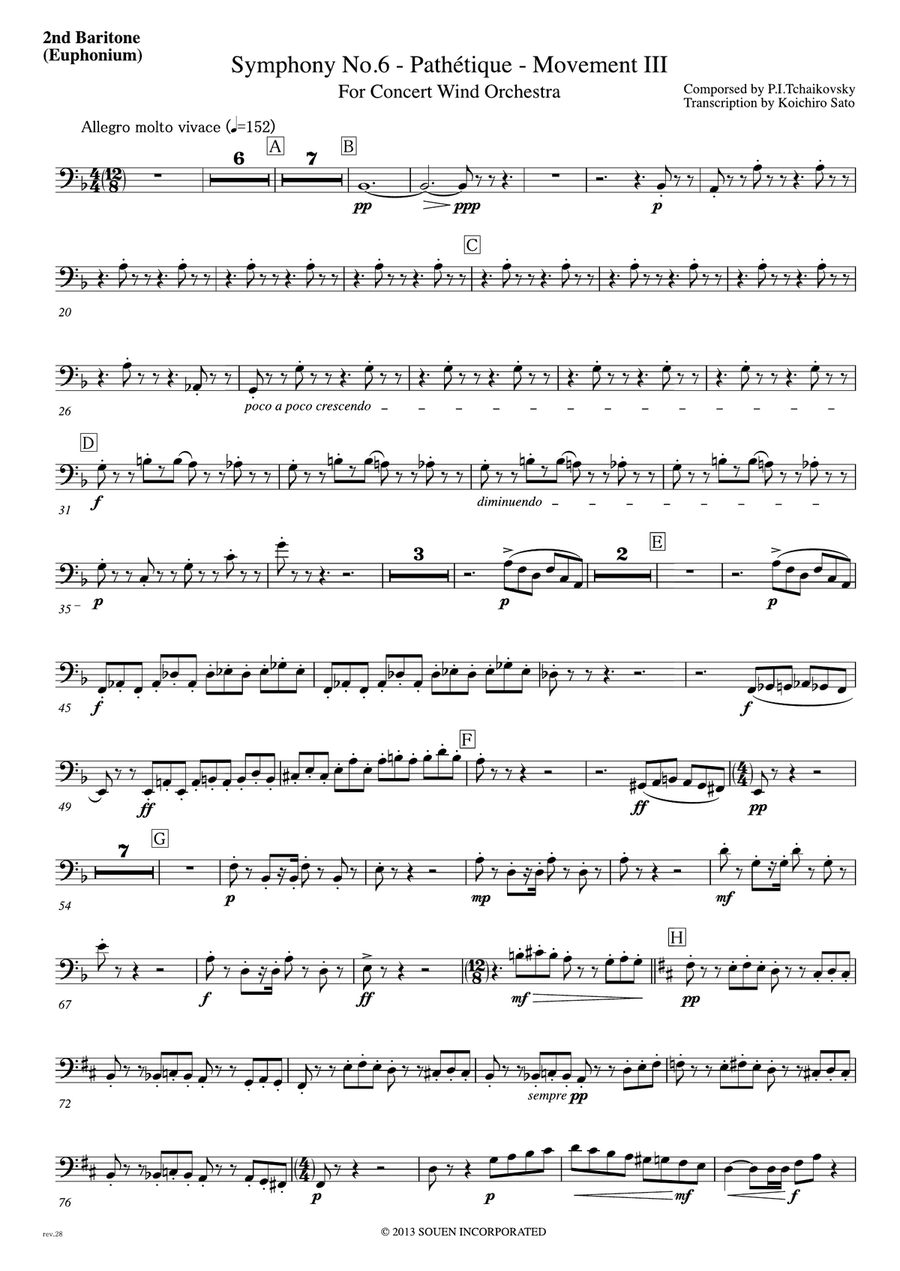 Symphony No.6 Pathetique Movement III [Parts] 1st,2nd Baritone(Euphonium) Marching Band scores gallery preview page 6
