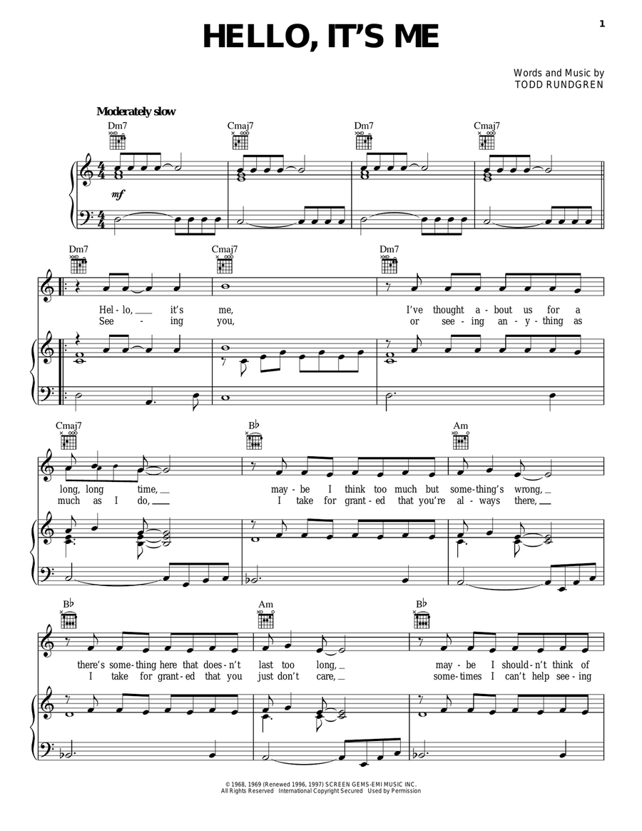 Hello, It's Me Hello, It's Me Piano, Vocal, Guitar scores gallery preview page 1