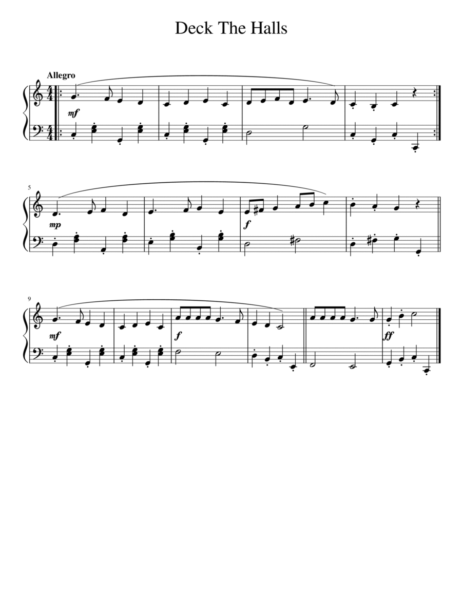 DECK THE HALLS (EASY PIANO) Easy Piano scores gallery preview page 1