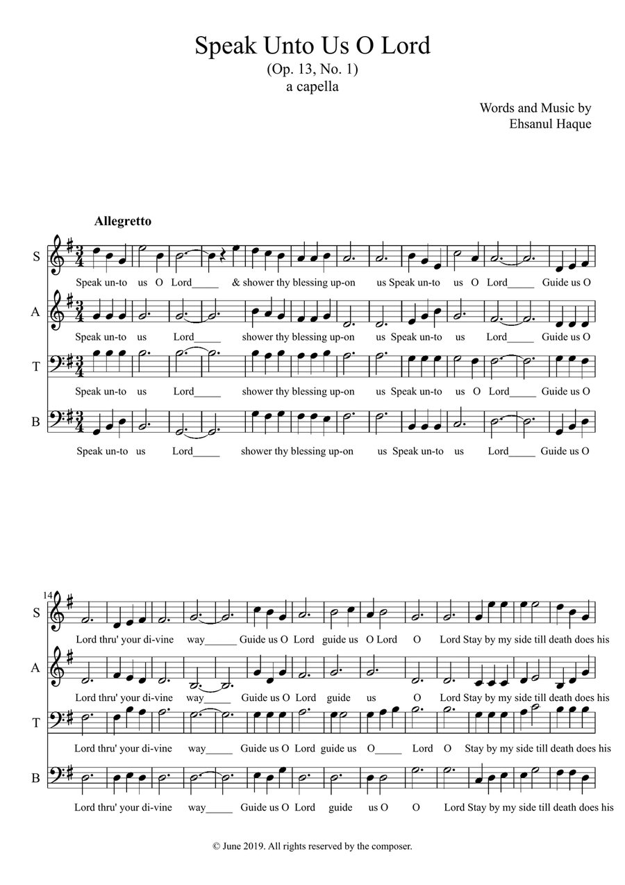Speak Unto Us O Lord (Op. 13, No. 1) SATB Anthem 4-Part scores gallery preview page 1