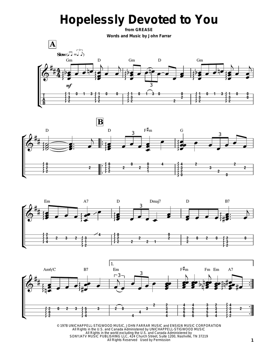 Hopelessly Devoted To You (from Grease) Ukulele scores gallery preview page 1