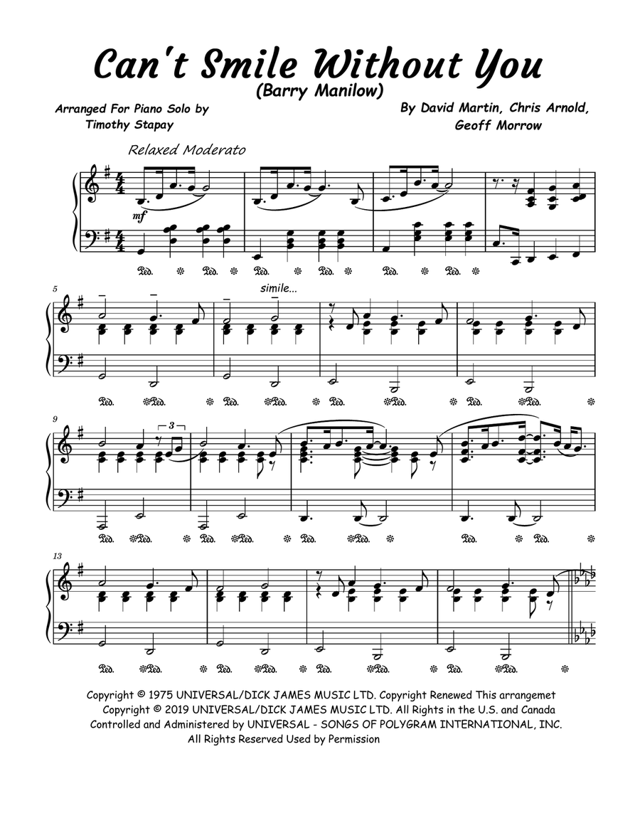 Can't Smile Without You Piano Solo scores gallery preview page 1