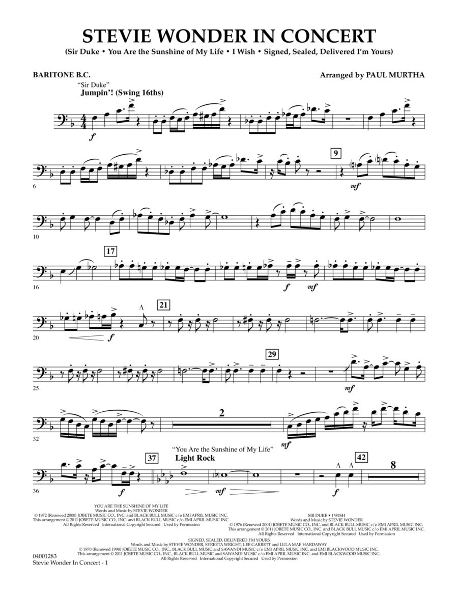 Stevie Wonder In Concert - Baritone B.C. Concert Band scores gallery preview page 1