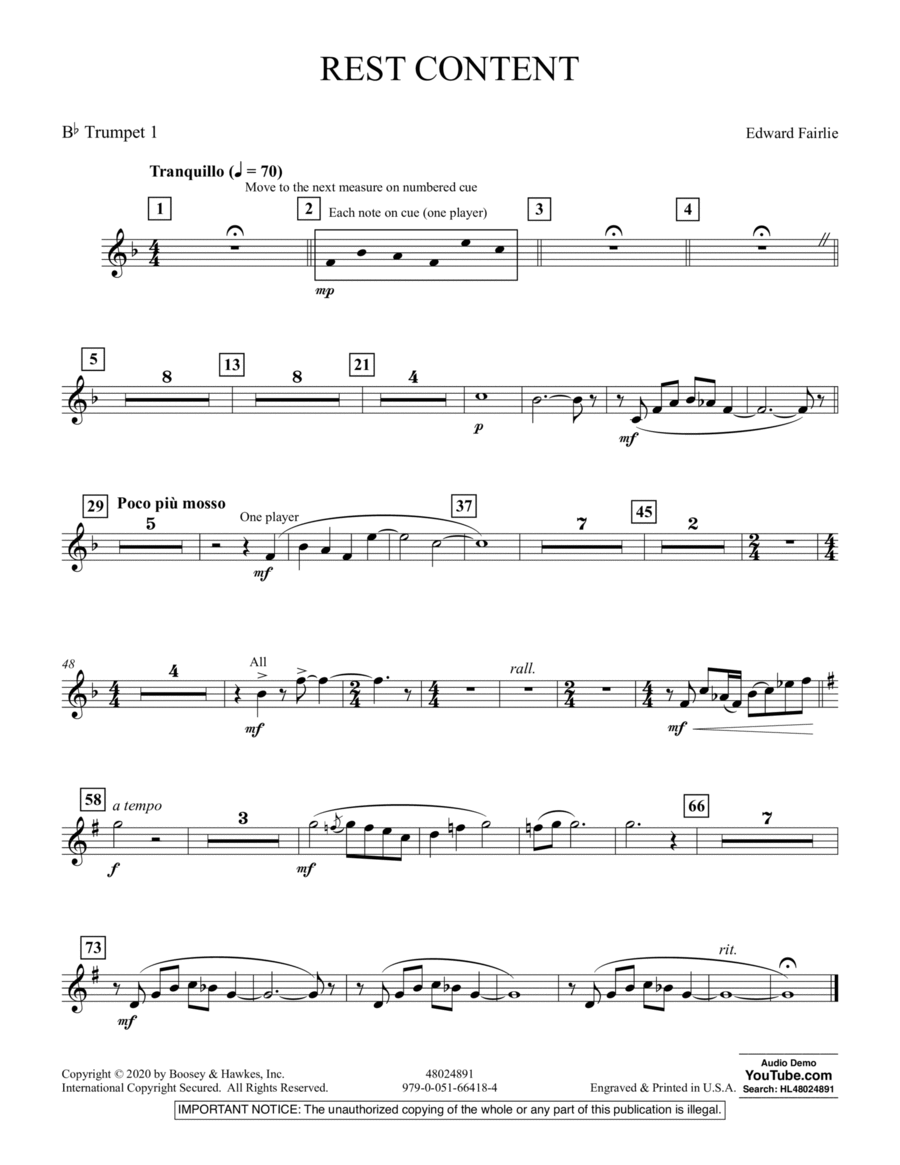 Rest Content - Bb Trumpet 1 Concert Band scores gallery preview page 1