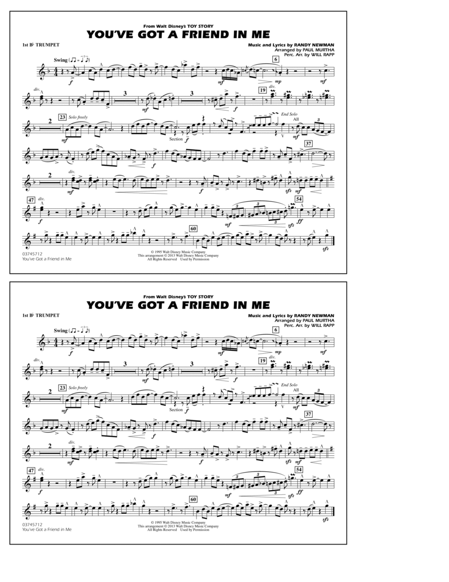 You've Got a Friend in Me (from Toy Story 2) (arr. Paul Murtha) - 1st Bb Trumpet Marching Band scores gallery preview page 1
