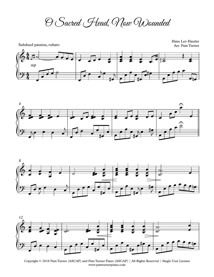 O Sacred Head, Now Wounded (Intermediate Piano Solo) Piano Solo scores gallery preview page 3