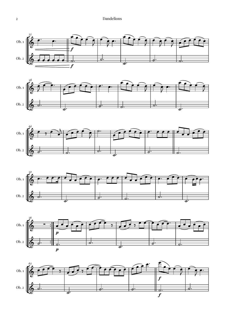 Dandelions Woodwind Duet scores gallery preview page 2