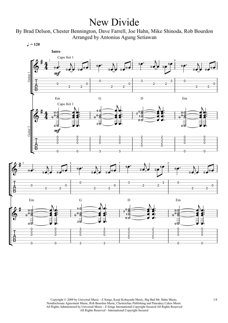 New Divide Guitar Tablature scores gallery preview page 1