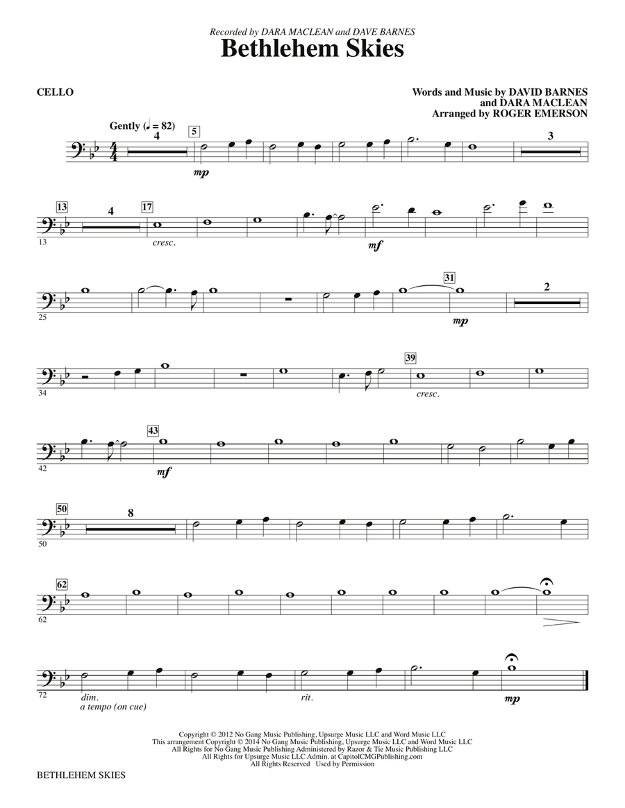Bethlehem Skies - Cello