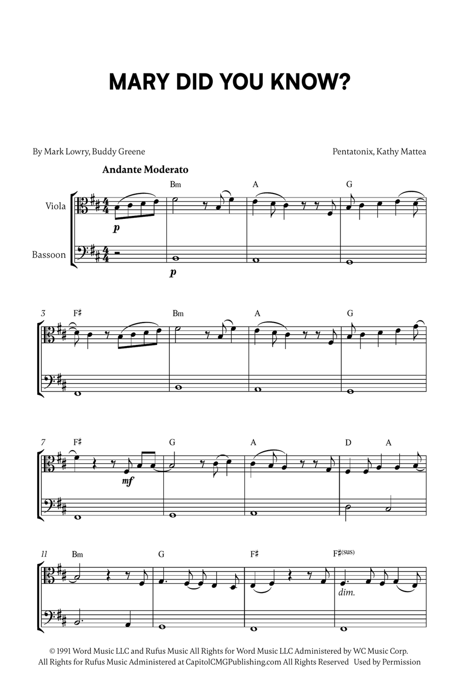 Mary, Did You Know? Bassoon scores gallery preview page 1
