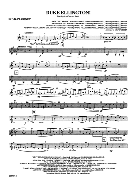 Duke Ellington! (Medley for Concert Band): 3rd B-flat Clarinet
