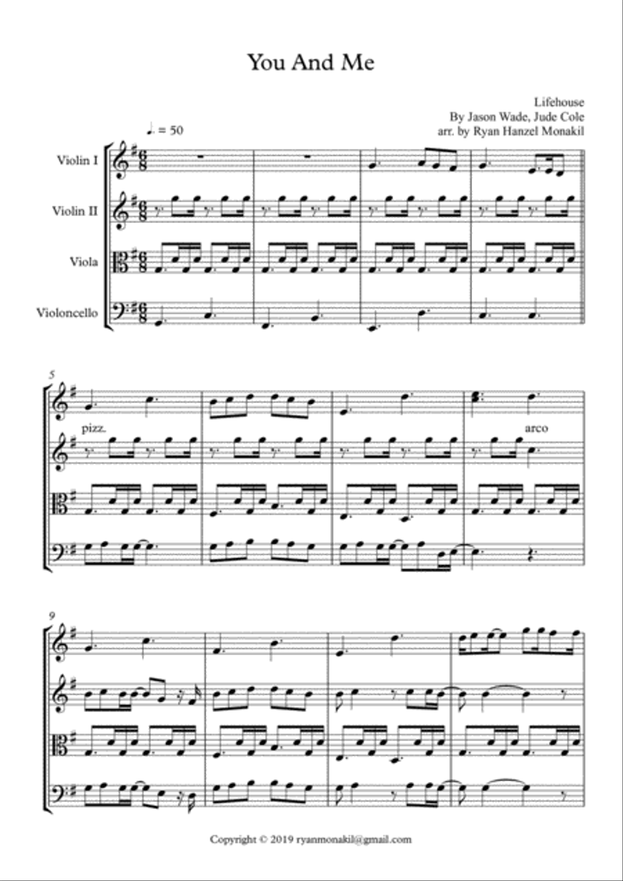 You And Me String Quartet scores gallery preview page 1