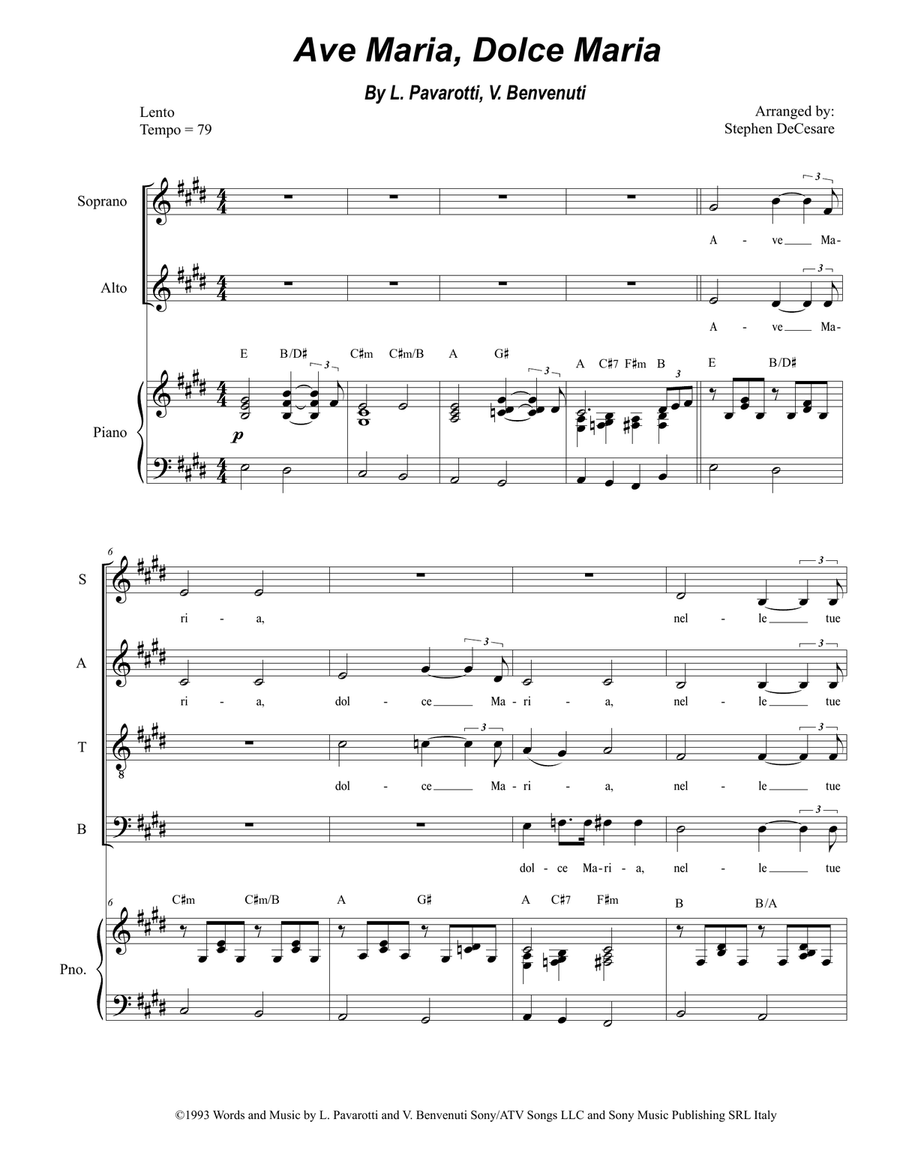 Ave Maria, Dolce Maria 4-Part scores gallery preview page 1