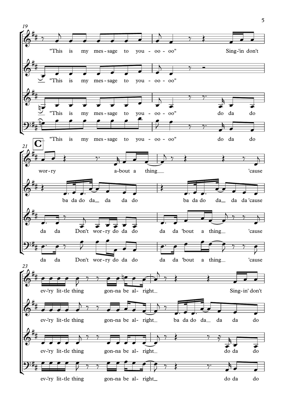Three Little Birds 4-Part scores gallery preview page 5