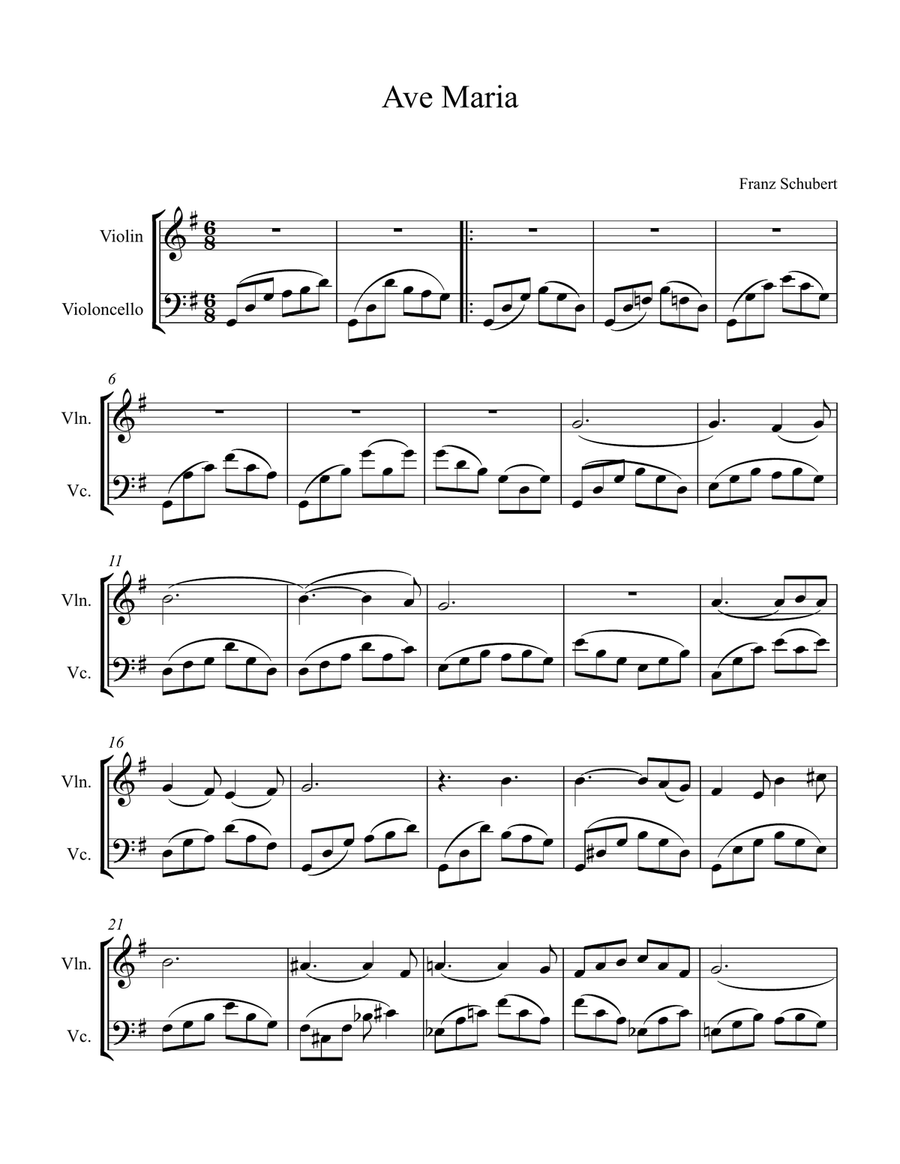 Ave Maria by Franz Schubert ( violin and cello ) String Duet scores gallery preview page 1