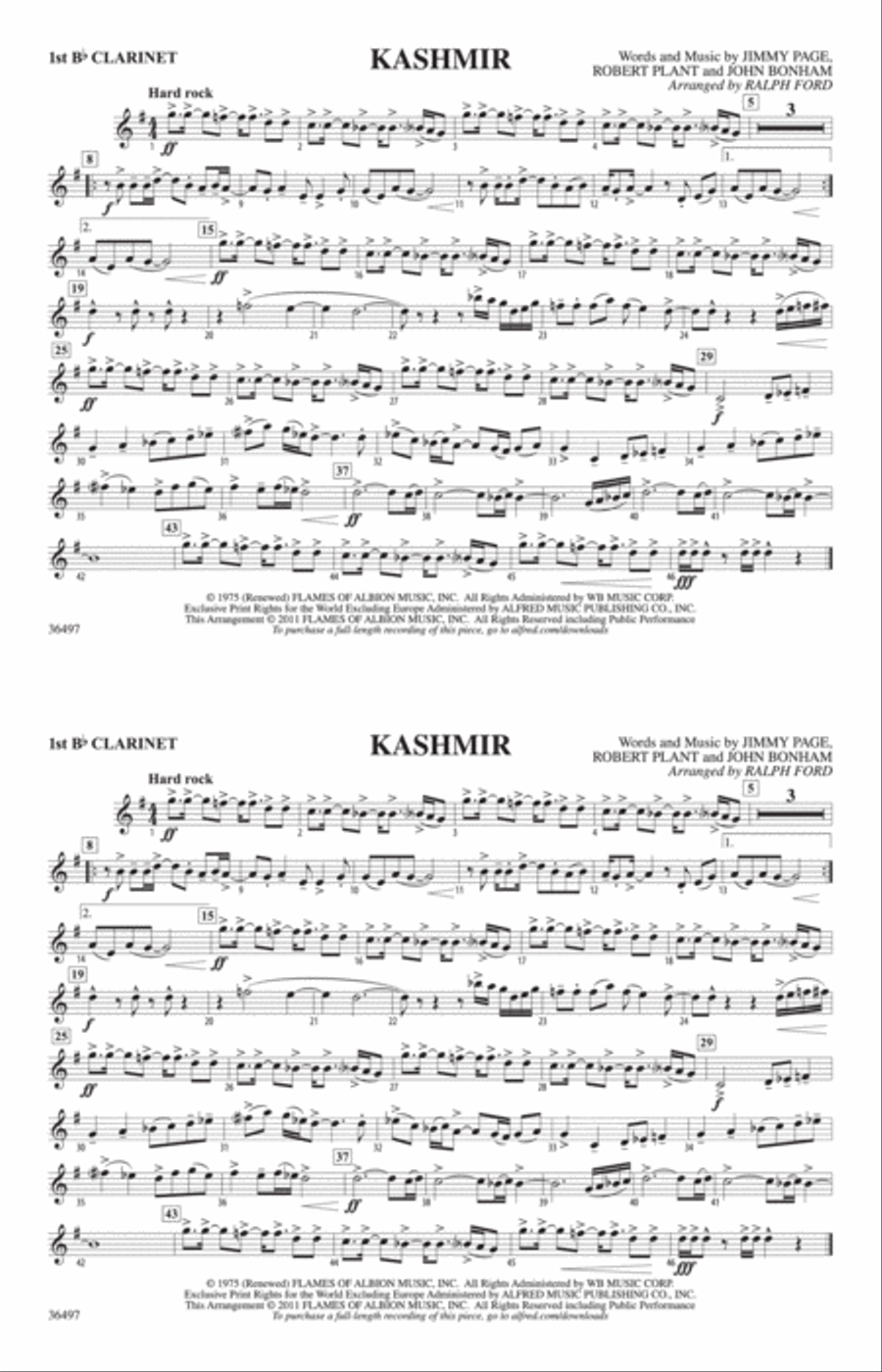 Kashmir: 1st B-flat Clarinet Marching Band scores gallery preview page 1