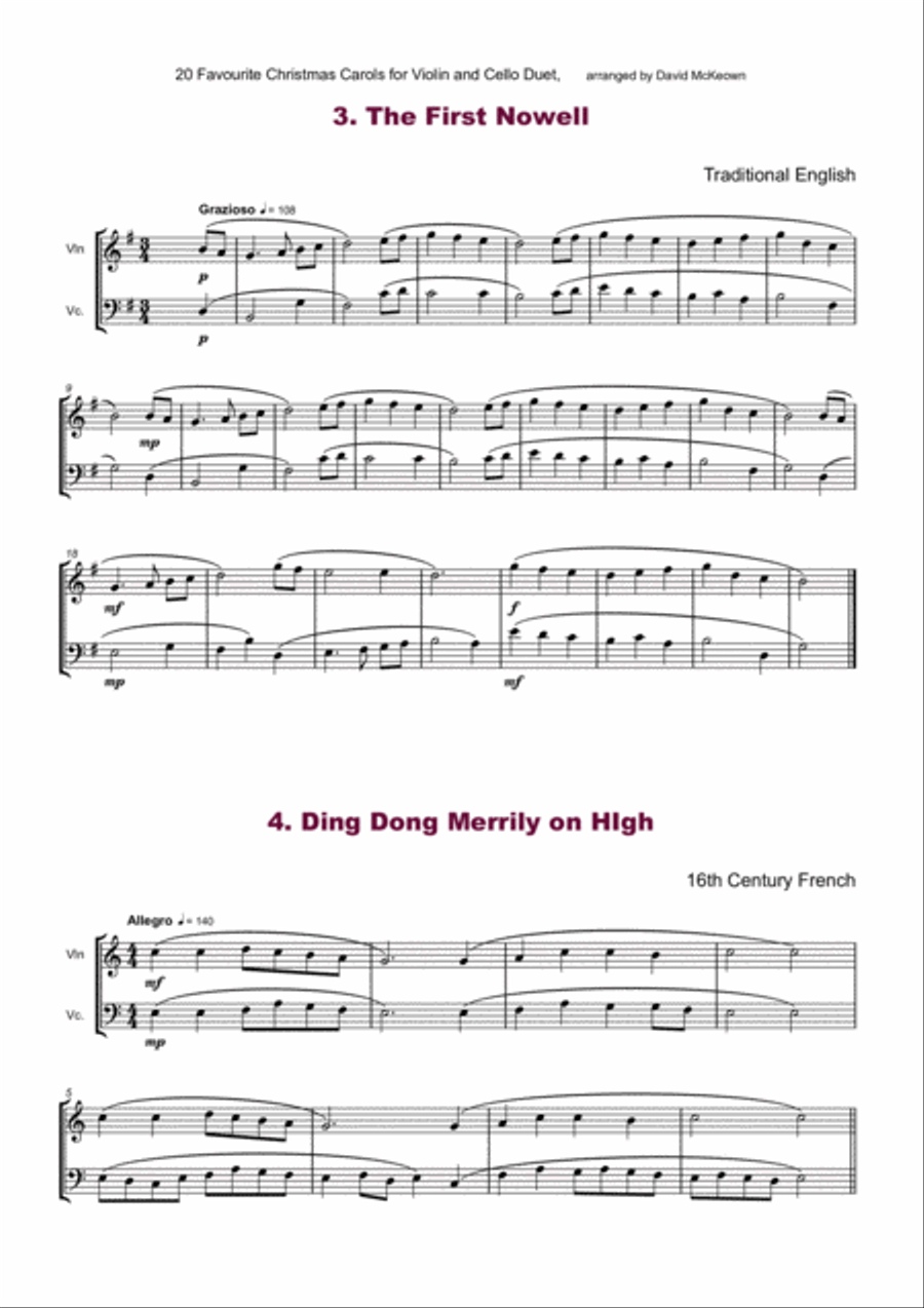 20 Favourite Christmas Carols for Violin and Cello Duet String Duet scores gallery preview page 4