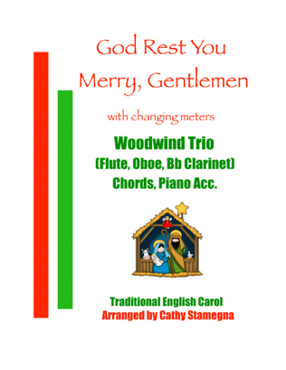 God Rest You Merry, Gentlemen (Woodwind Trio - Flute, Oboe, Bb Clarinet) (Chords, Piano Acc.)