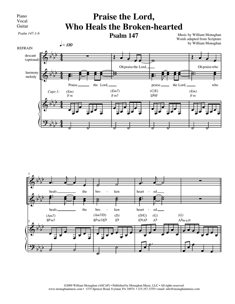 Praise the Lord, Who Heals the Broken-Hearted (Psalm 147) by Bill Monaghan Piano, Vocal, Guitar - Digital Sheet Music