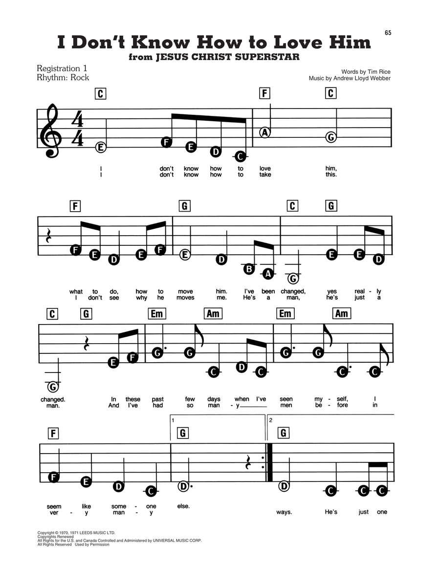 I Don't Know How To Love Him (from Jesus Christ Superstar) Electronic Keyboard scores gallery preview page 1