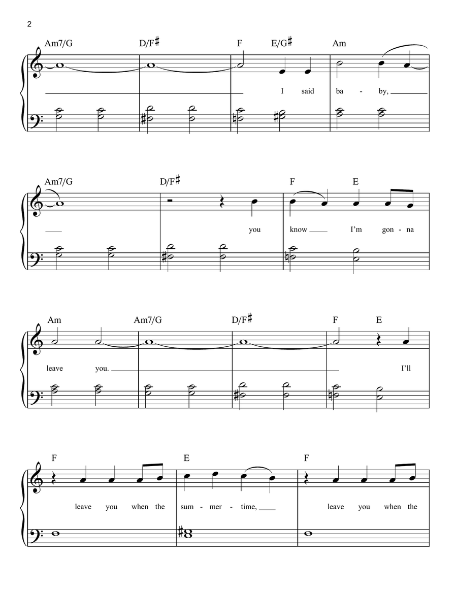 Babe, I'm Gonna Leave You Easy Piano scores gallery preview page 2