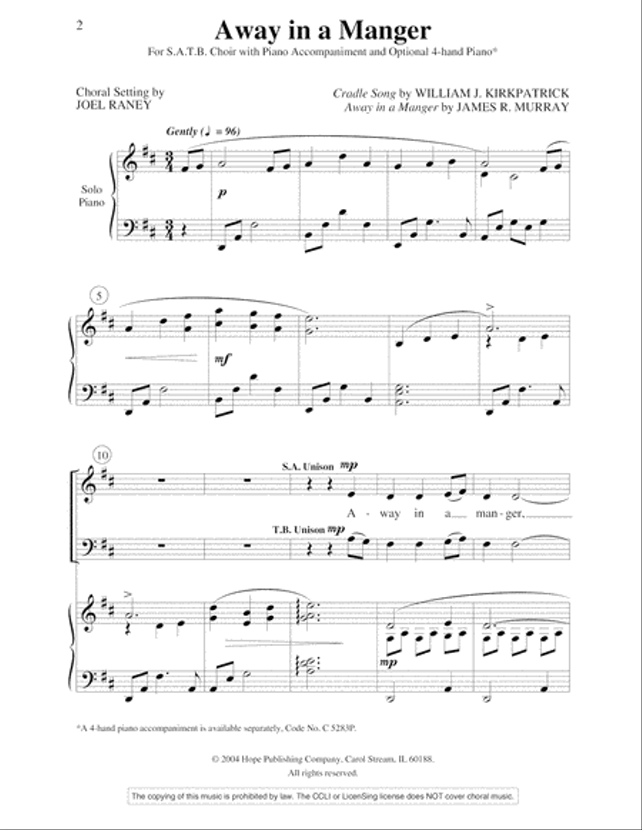 Away in a Manger 4-Part scores gallery preview page 2