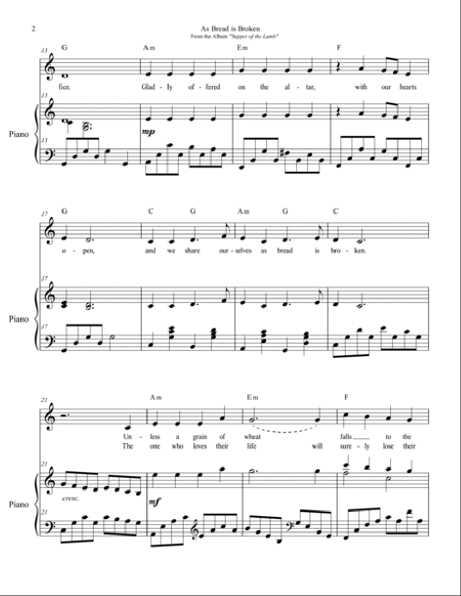 As Bread is Broken Piano, Vocal, Guitar scores gallery preview page 2