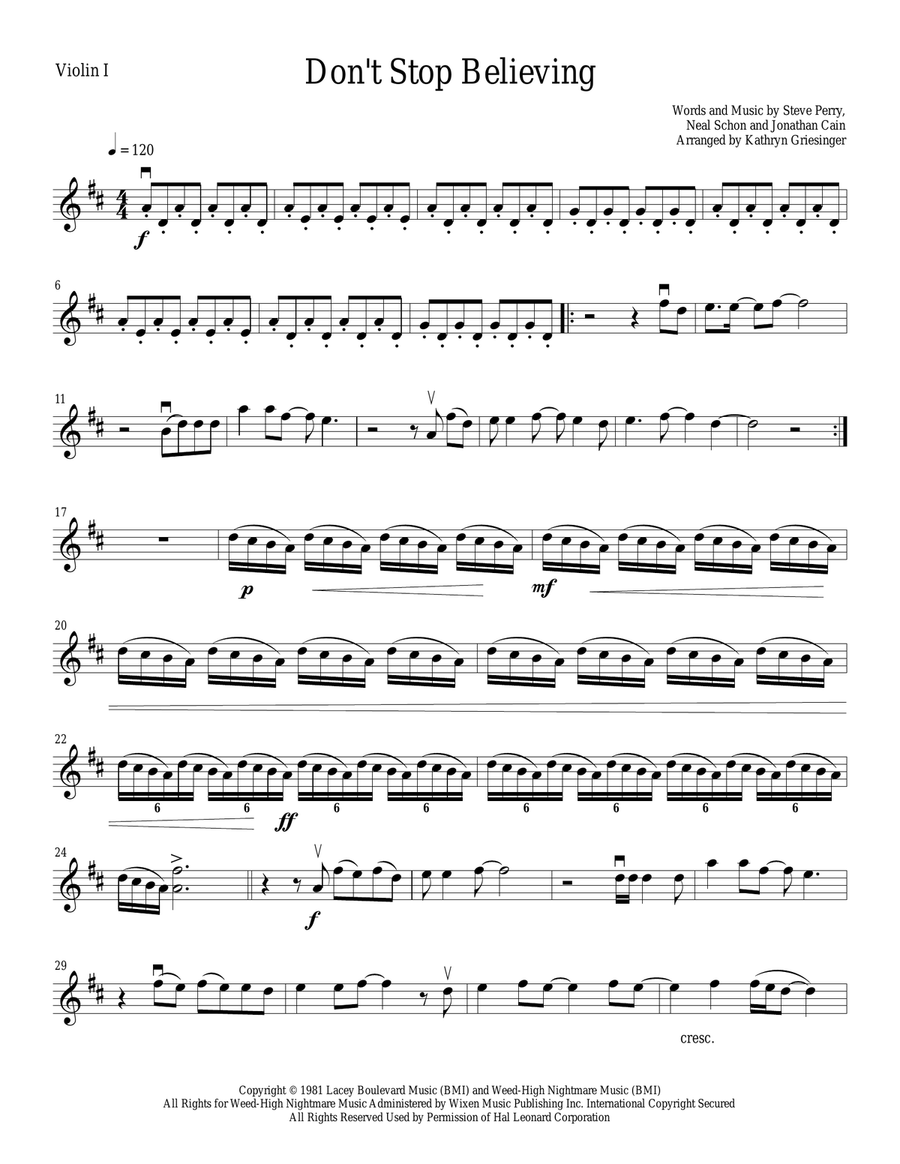 Don't Stop Believin' String Quartet scores gallery preview page 1