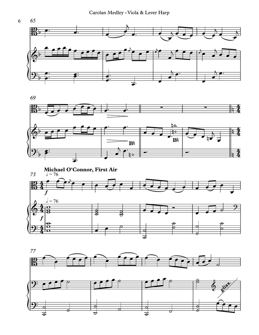 Carolan Medley, Duet for Viola & Lever Harp String Duet scores gallery preview page 6
