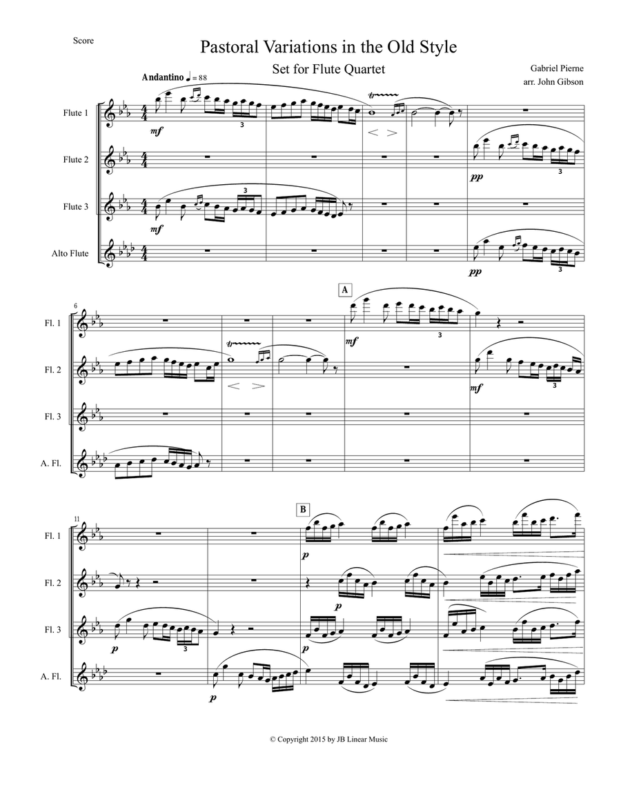 Pierne - Pastoral Variations in the Old Style set for flute quartet Flute Quartet scores gallery preview page 2