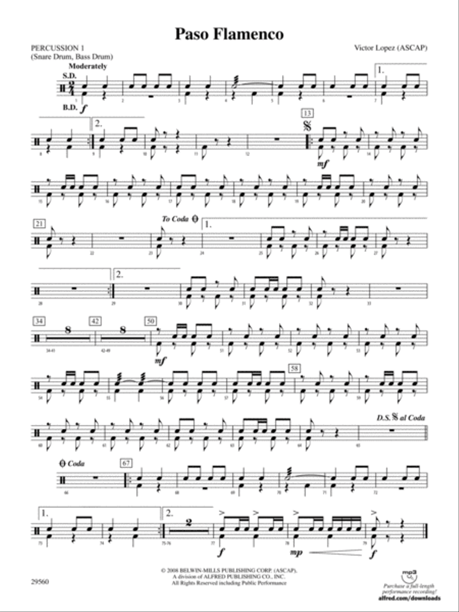 Paso Flamenco: 1st Percussion Concert Band scores gallery preview page 1