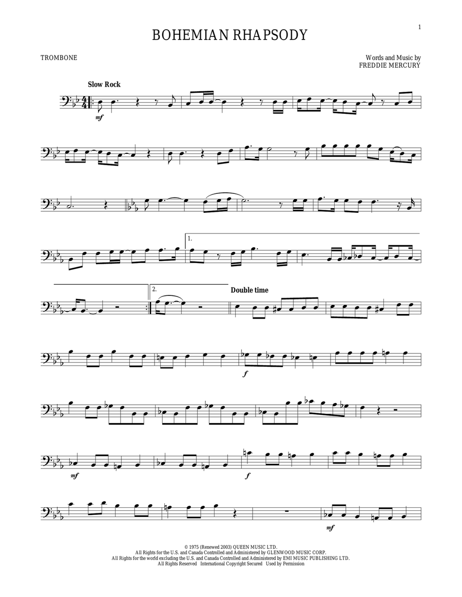 Bohemian Rhapsody Trombone Solo scores gallery preview page 1
