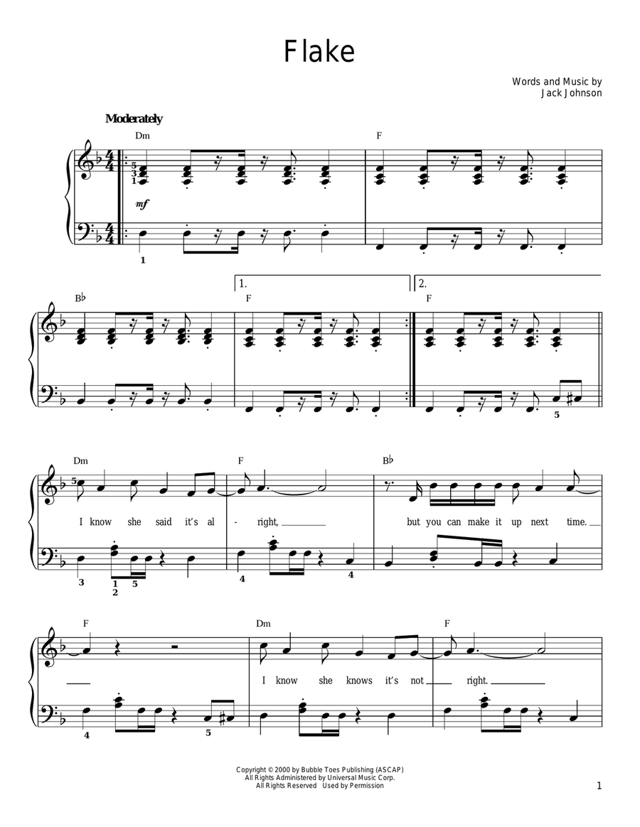 Flake Flake Easy Piano scores gallery preview page 1