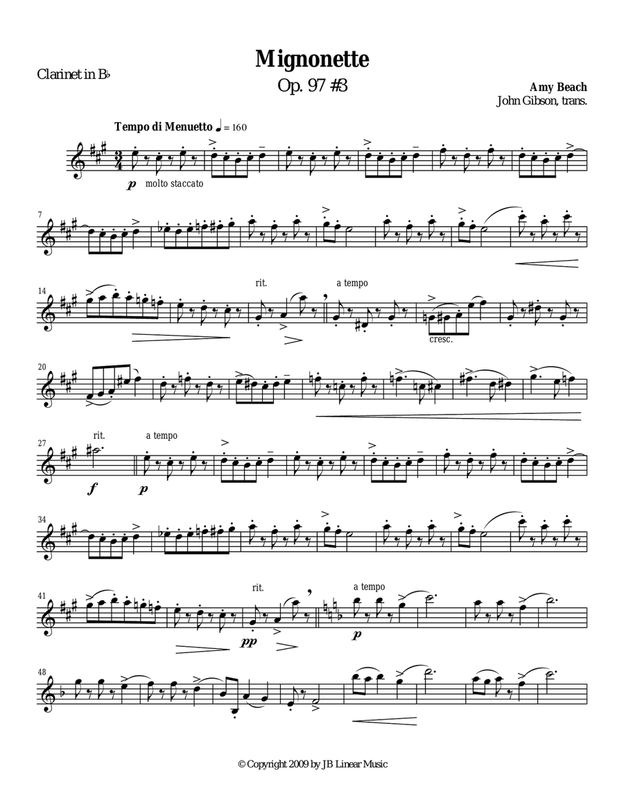 Amy Beach - From Grandmother's Garden for clarinet and piano B-Flat Clarinet scores gallery preview page 6