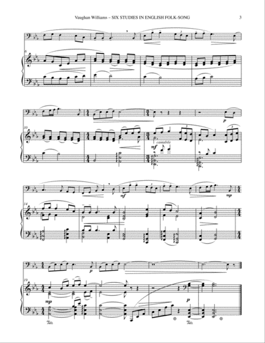 Six Studies in English Folksong arranged for Tuba or Bass Trombone and Piano