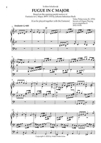 Fantasia in C Major, BWV 570 by Johann Sebastian Bach with Fugue in C Major by Vidas Pinkevicius