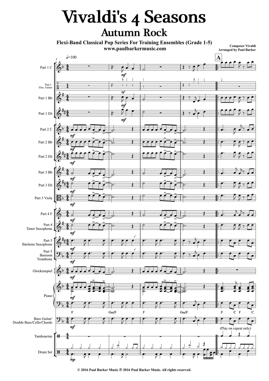 Vivaldi's 4 Seasons Autumn Rock (Flexible Instrumentation) Concert Band scores gallery preview page 4