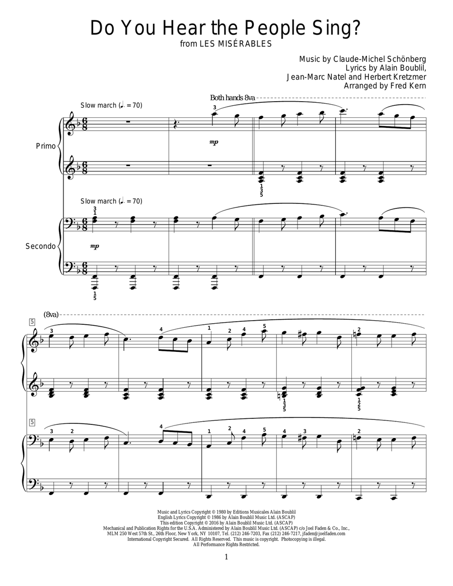 Do You Hear The People Sing? 1 Piano, 4-Hands scores gallery preview page 1