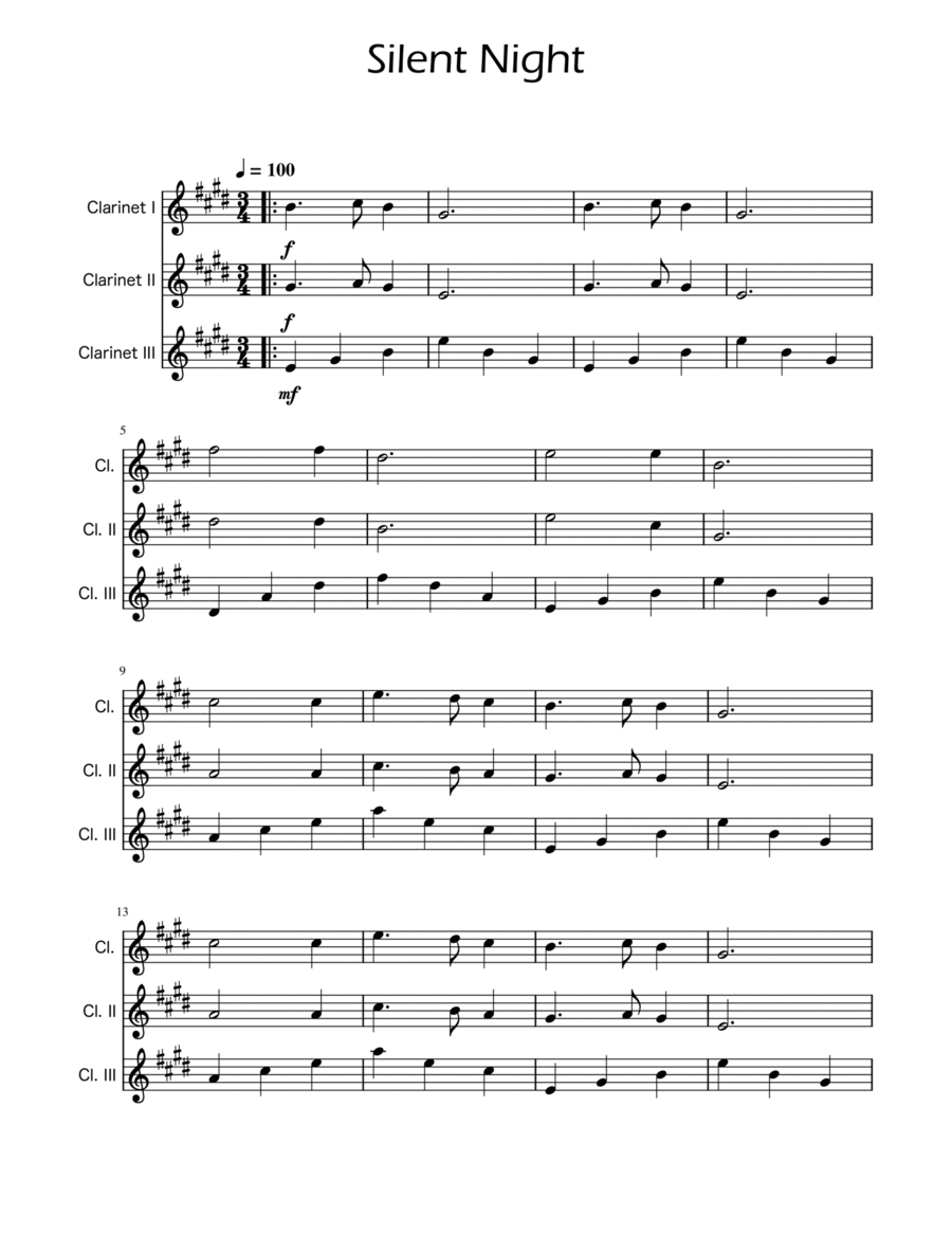 Silent Night - Clarinet Trio Clarinet Trio scores gallery preview page 1