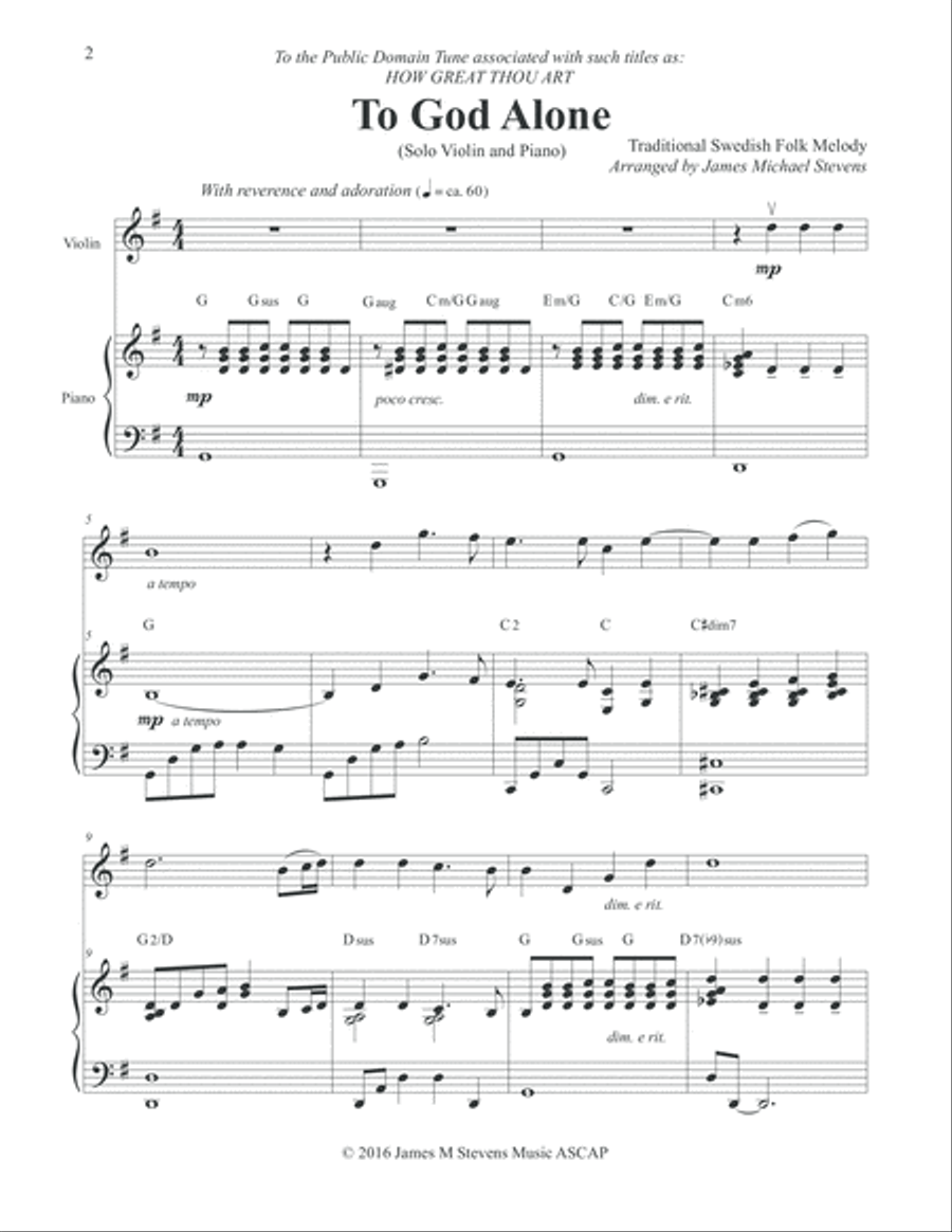 To God Alone (Classic Violin Hymn Arrangement) image number null