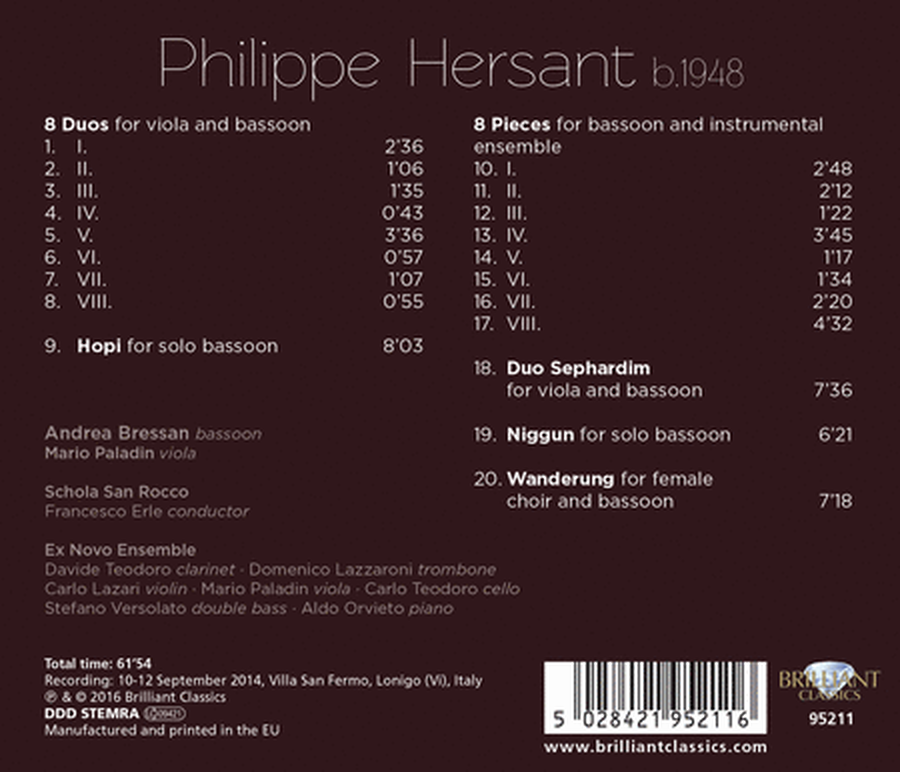 Philippe Hersant: Music for Bassoon