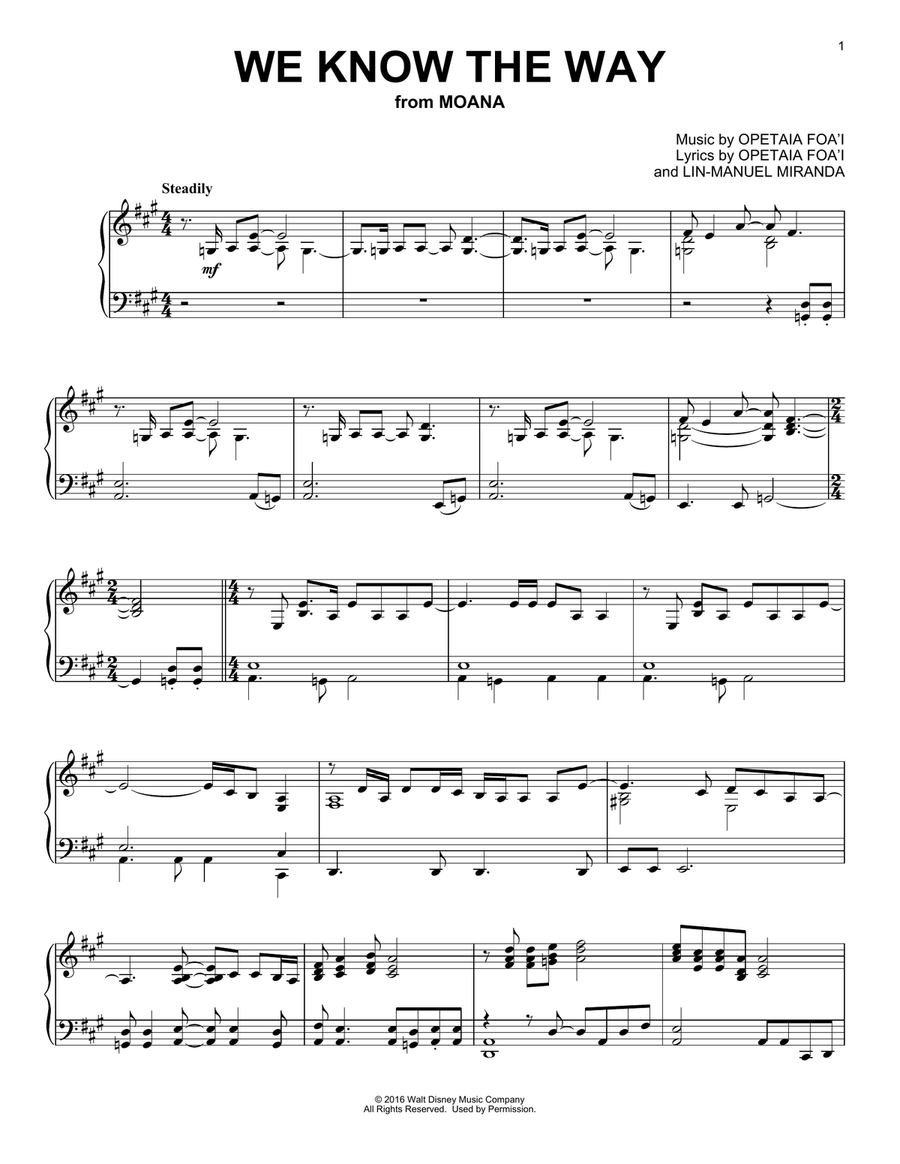 We Know The Way (from Moana) Piano Solo scores gallery preview page 1