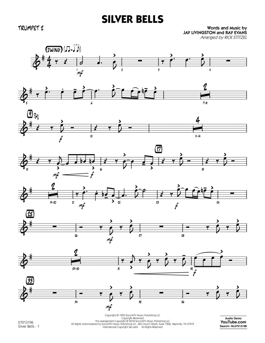 Silver Bells - Trumpet 2 Trumpet scores gallery preview page 1