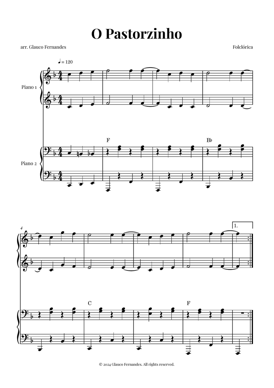 O Pastorzinho - Piano Fácil a Quatro Mãos