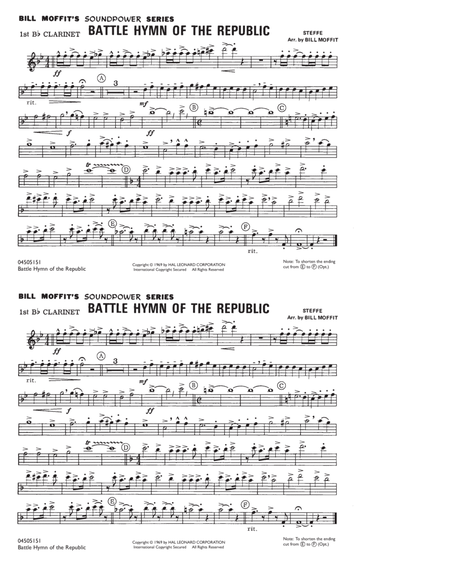 Battle Hymn Of The Republic - 1st Bb Clarinet by William Steffe Marching Band - Digital Sheet Music