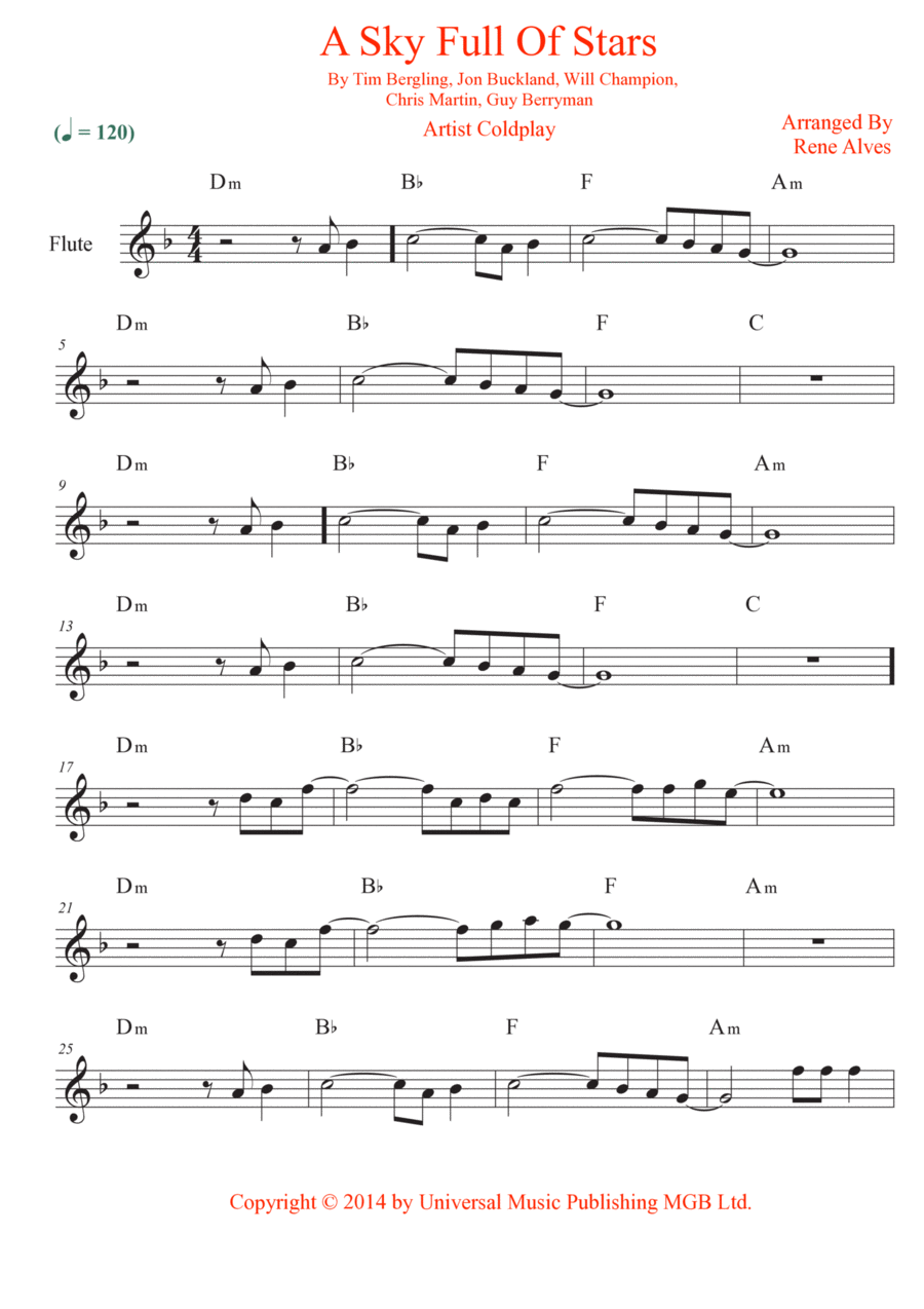 A Sky Full Of Stars Flute Solo scores gallery preview page 1