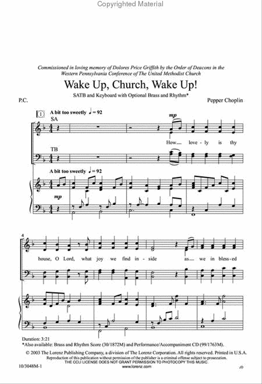 Wake Up, Church, Wake Up! 4-Part scores gallery preview page 2
