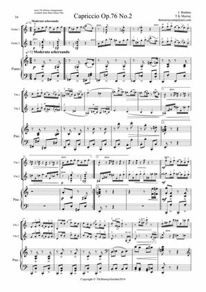 Book cover for Brahms - Capriccio Op.76 No.2 - 2 Violins Violin Duo Violin Group