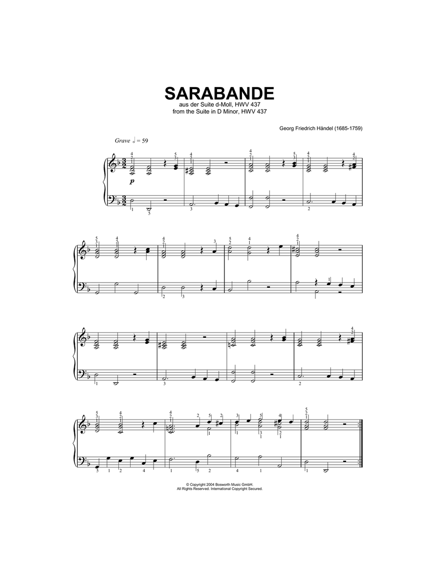 Sarabande (from Harpsichord Suite in D Minor) Harpsichord scores gallery preview page 1